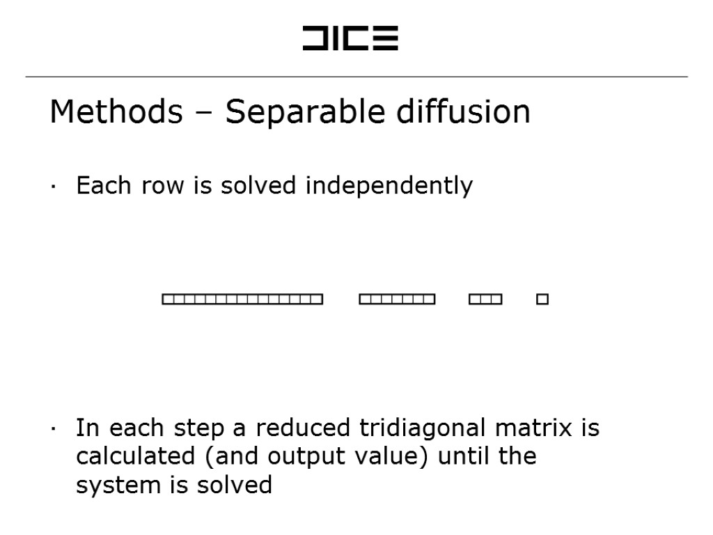 Methods – Separable diffusion Each row is solved independently In each step a reduced